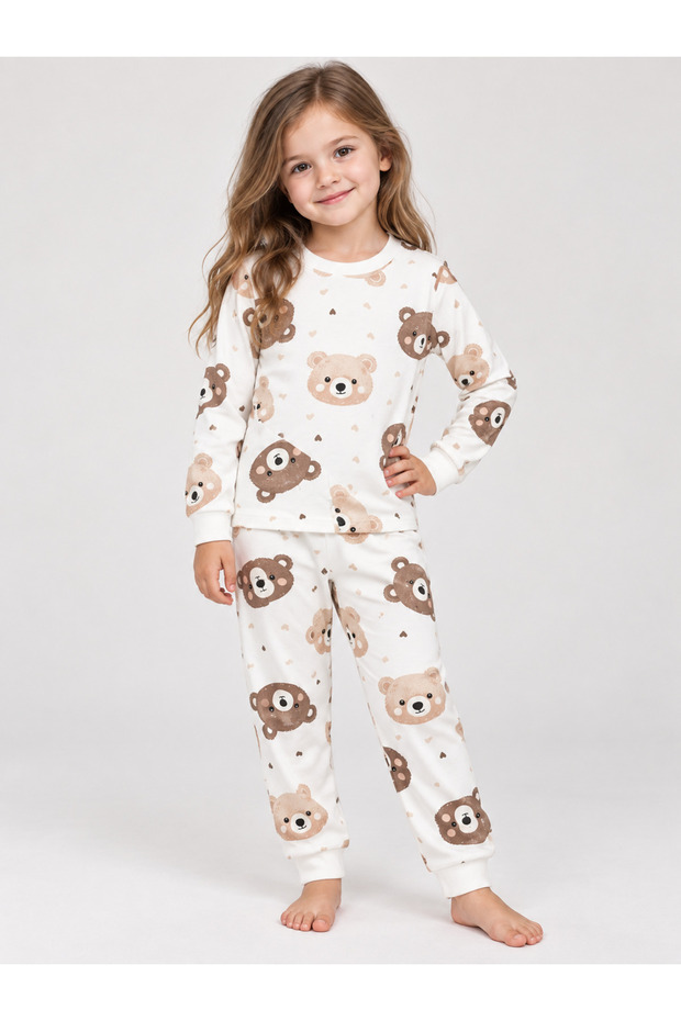 Kız Erkek Sevimli Desenli Çocuk Pijama Takımı [Renk: Beyaz]