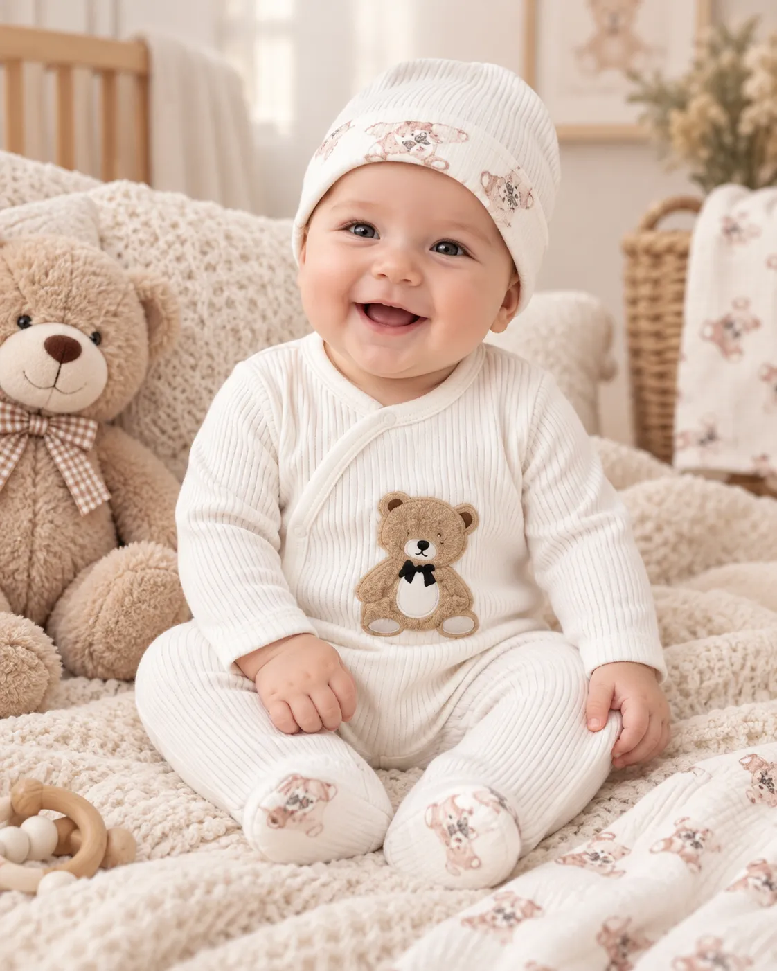 Erkek Bebek Ayıcık Desenli Hastane Çıkışı 10'lu Set