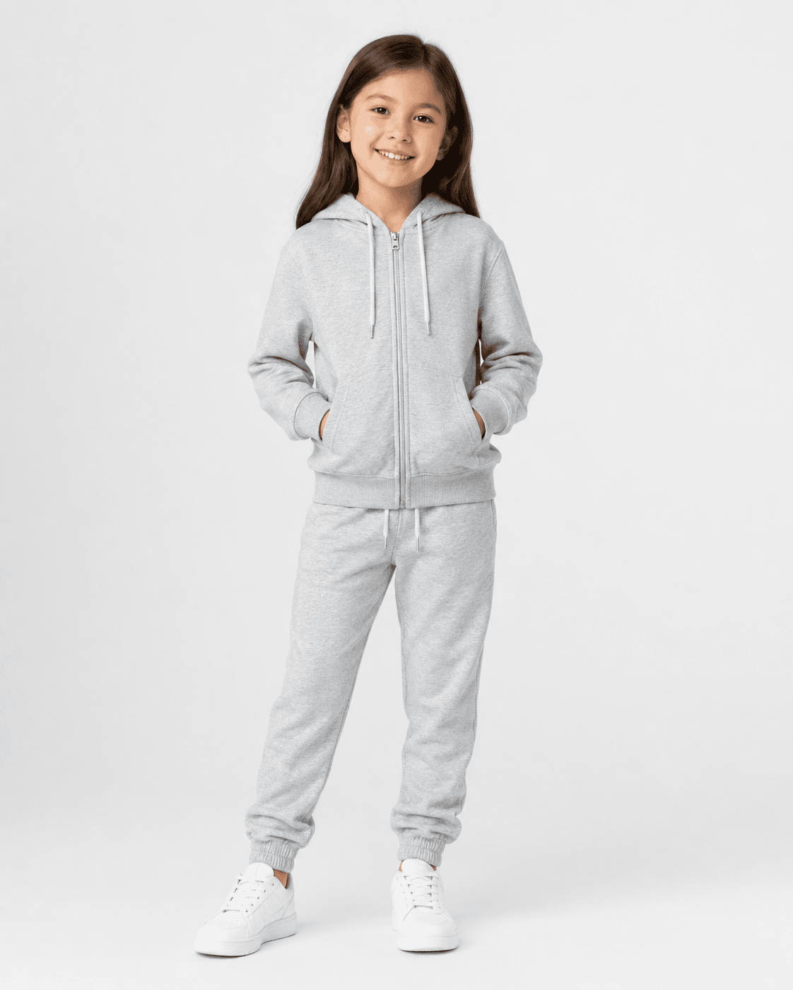 Çocuk Unisex Gri Kapüşonlu Fermuarlı Eşofman Takımı Alt Üst [Renk: Gri]