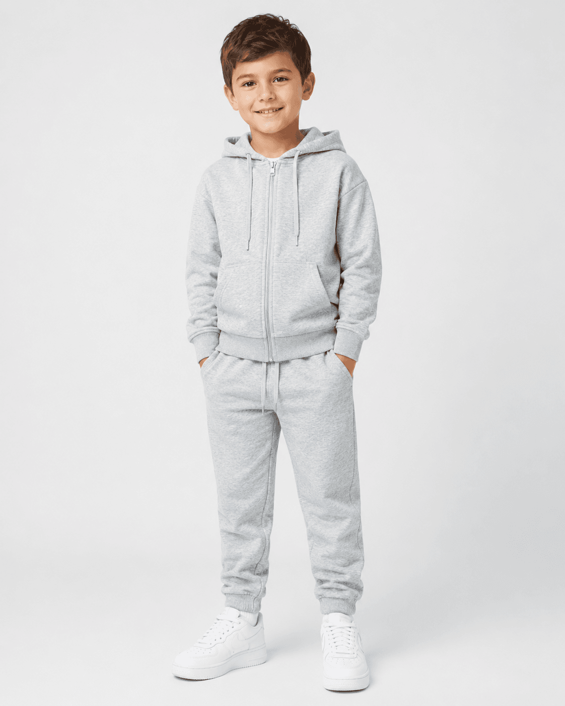 Çocuk Unisex Gri Kapüşonlu Fermuarlı Eşofman Takımı Alt Üst [Renk: Gri]