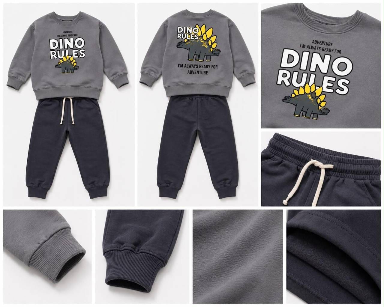 Erkek Çocuk Dinozor Baskılı sweatshirt Ve Eşofman Takımı